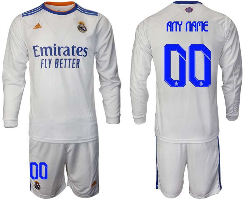 Men 2021-2022 Club Real Madrid home white Long Sleeve customized Soccer Jersey->paris st german jersey->Soccer Club Jersey
